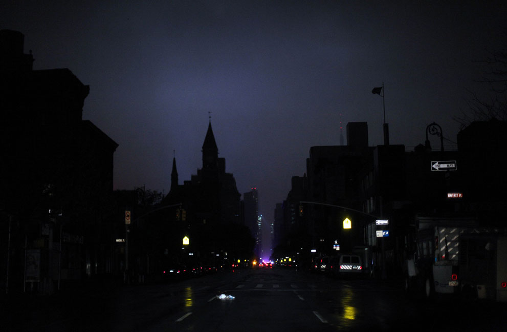 Photo:  Power outage, caused by Hurricane Sandy, on October 29, 2012 in Manhattan, New York